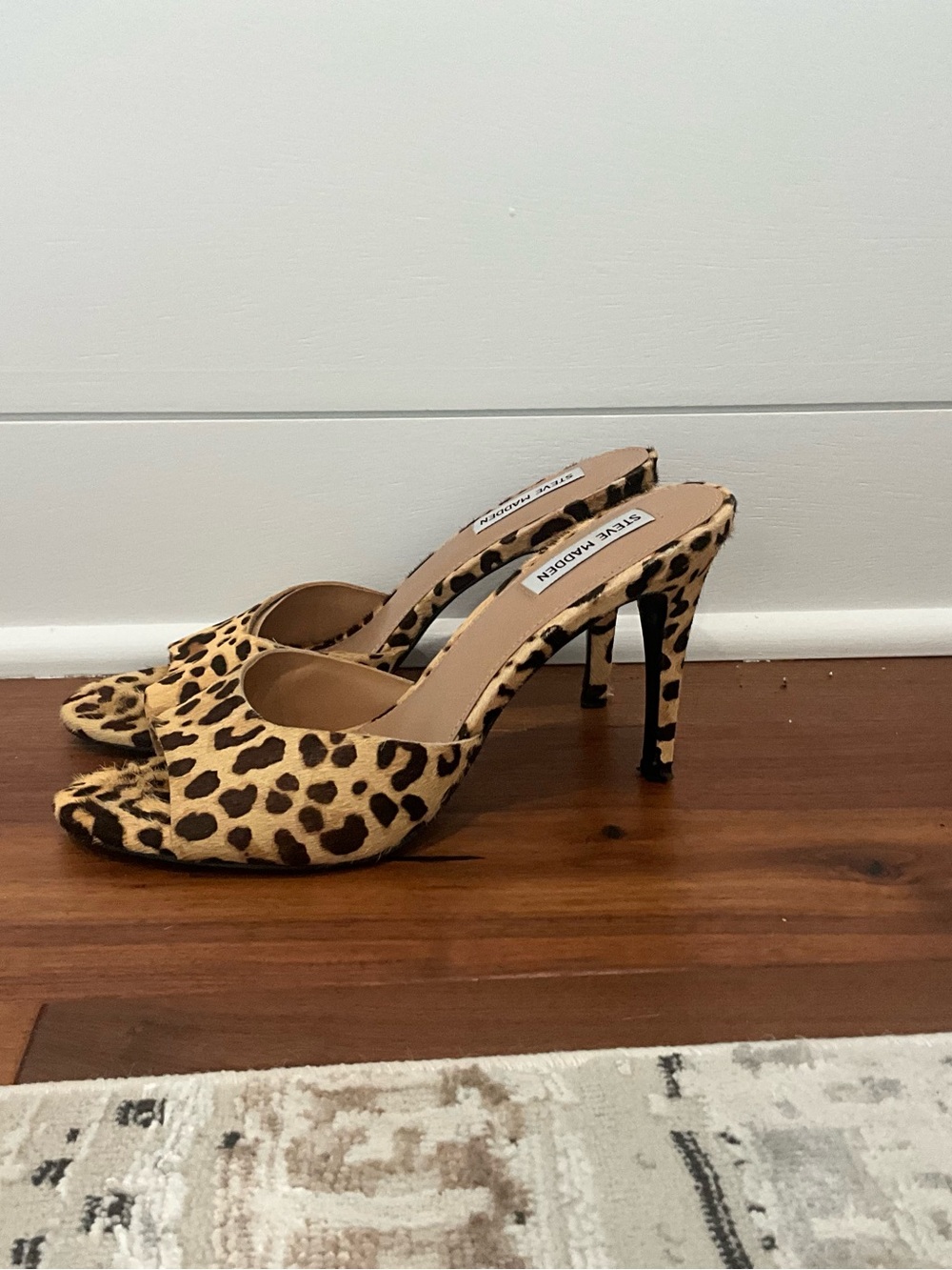 Steve Madden Leopard Print Open-Toe Stiletto Mules - Tan/Black